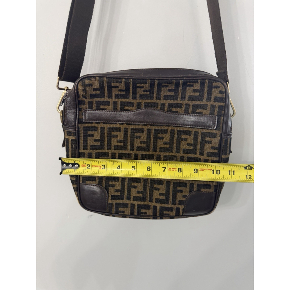 Vintage Fendi Brown Logo Canvas And Leather Nylon Strap Designer Shoulder Bag - Picture 3 of 16